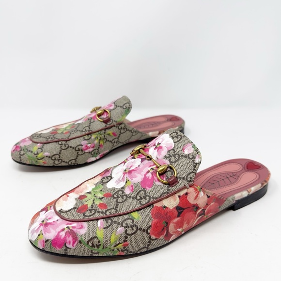 Gucci Princetown GG Supreme Pink Floral Blooms Horsebit Mules Loafers EU 39.5 - Picture 2 of 10
